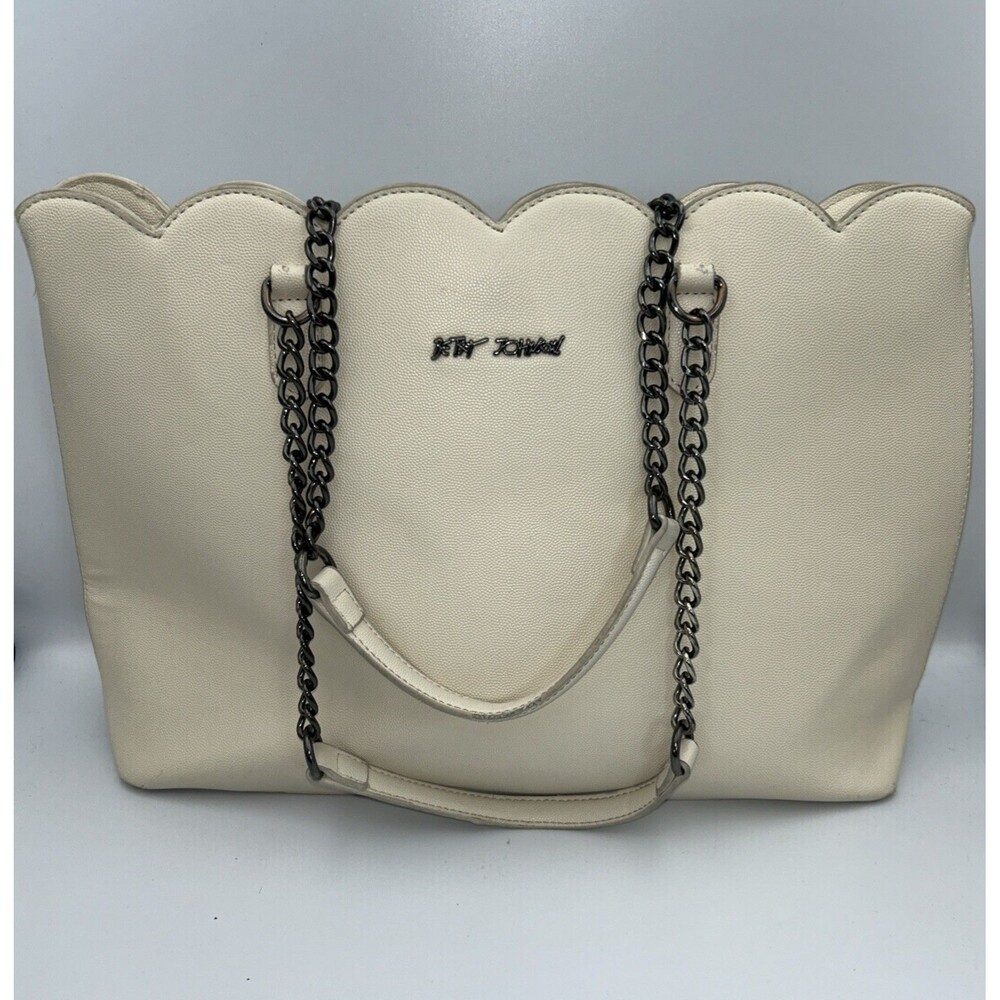 Betsey Johnson Cream Scalloped Shoulder Bag With Black Chain Accents